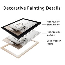 Framed Kids Bathroom Decor Funny Wall Art Black and White Cute Penguins in Bathtub Canvas Print Painting Farmhouse Animal Artwork