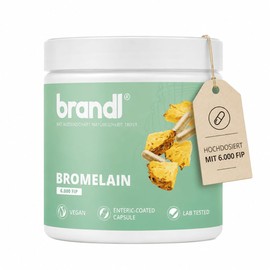 Brandl Bromelain High Dose Enzymes from Pineapple 6,000 FIP per Capsule, Ideal for Athletes, 120 Bromelain Capsules with 600 mg Pineapple Enzyme Bottled in Germany and Laboratory Tested
