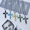 BAMIKI Cross Necklace for Men, Created Sapphire Blue Cross Pendant