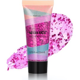 Glitter Face Gel, Glitter Sequins Chunky Glitter Liquid Gel for Face Hair Lips Nails Make Up (Purple, 1 Piece)