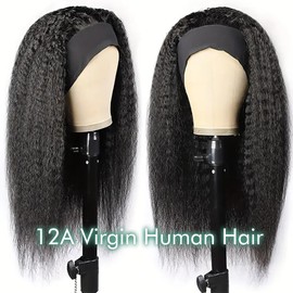 Zealady Kinky Straight Headband Wig Human Hair For Black Women 12A 180 Density Yaki Straight Human Hair Headband Wig Half Wig Human Hair For Black Women 26 inch