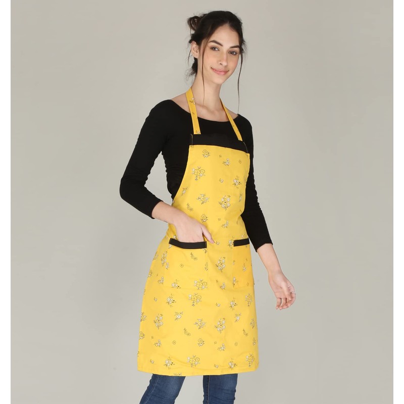 Waterproof Red Cotton Kitchen Apron with Front Pocket