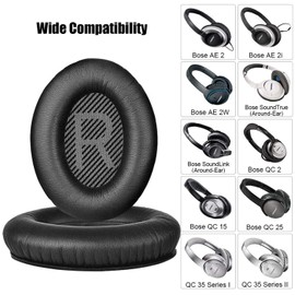 Ear Pads for Bose Quiet Comfort 35 Soft Protein Leather Replacement Earpads Ear Cushions Ear Pad for Bose QC 35/25 / 15 QC2 / Ae2 / Ae2i / Ae2W / Sound Link/Sound True (Black)