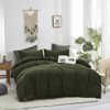 CLOTHKNOW Army Green Fluffy Twin Comforter Set 3Pcs Dark Green