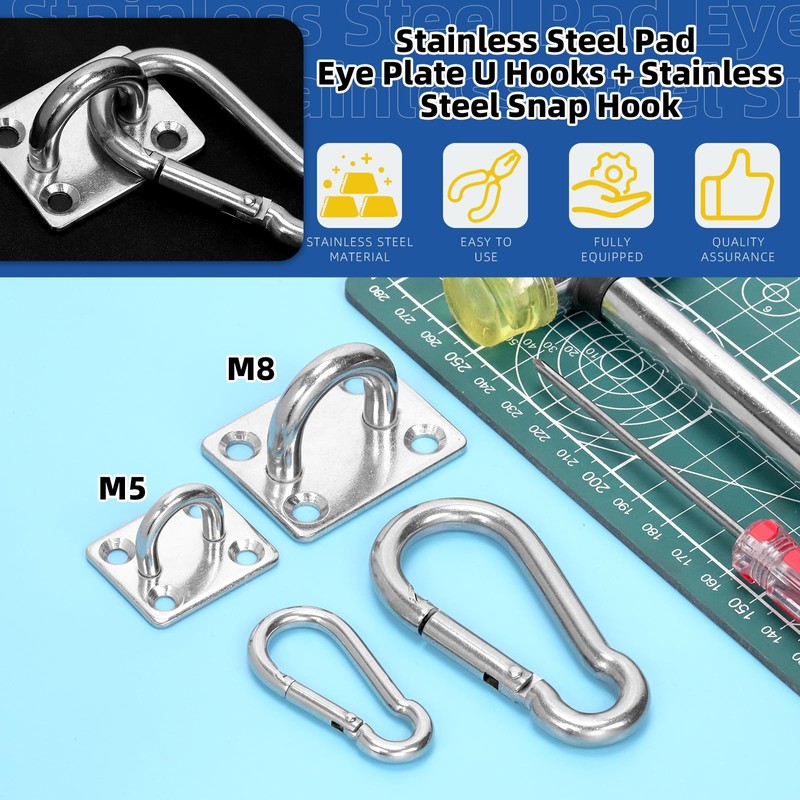 GLARKS 40pcs M8 Stainless Steel Pad Eye Plate Hook and