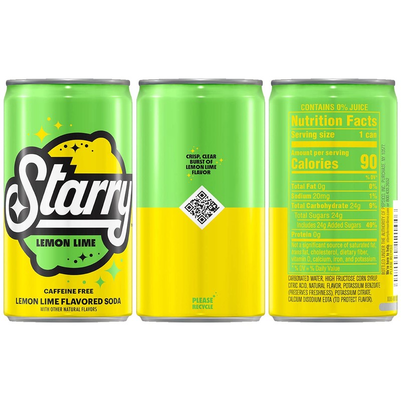 Starry Lemon Lime Soda, Caffeine Free, Mini Cans, 7.5 Fl