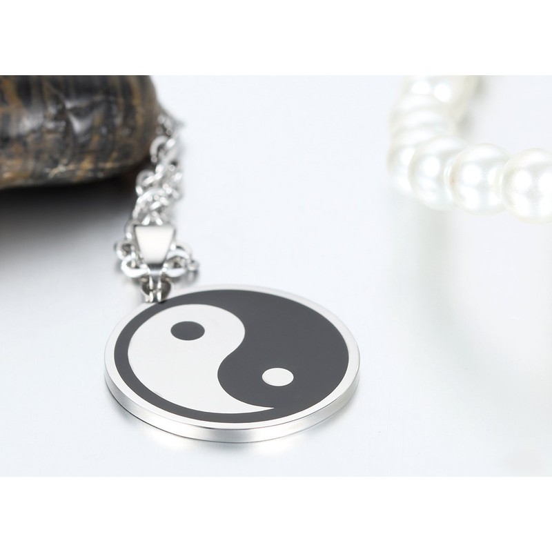 JewelryWe Stainless Steel Yin Yang Symbol Black & Silver Taijitu
