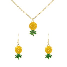 Collar tropical con colgante de piña de hoja verde ruit amarillo, 2 piezas, para mujer, arete, joyería, Metal Resina, N/C
