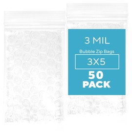 GPI - 50 Count, 3" x 5" Bubble Recloasable Zip Bags, 3 Mil Thick, Resealable, Reusable, Protective Bubble Pouch, Double Sided Cushion Wrap Bags For Storage Packaging, Mailing & Shipping Fragile