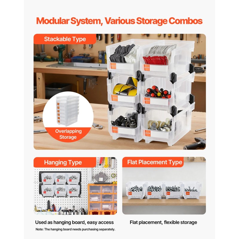 VEVOR Plastic Stackable Storage Bins 6 pcs Garage Organizer Bins