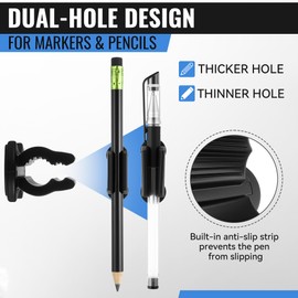 Hiboom 2 Pack Pen Pencil Holder for Hard Hat, Black Hard Hat Accessory with Adhesive for Marker and Carpenter's Pencil
