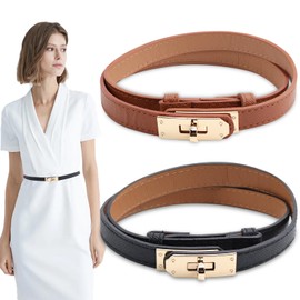 QGGTQG Women's Belt, Pack of 2, Women's Slimming Classic Plain Decorative Waist Belt, Adjustable Thin Belt with Alloy Buckle, Black and brown