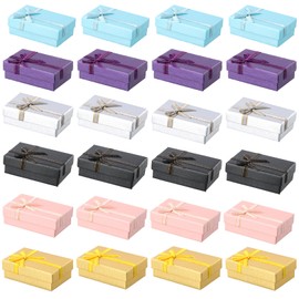 Amexo Pack of 24 Small Gift Boxes, Gift Box with Lid, Ring Box Gift Packaging with Bow, Jewellery Gift Box for Necklace, Ring, Gifts Display, Ring Earrings Box, 8 x 5 x 3 cm