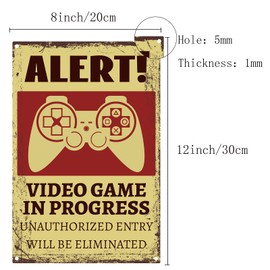 CREATCABIN Alert Video Game In Progress Metal Tin Signs Retro Vintage Poster Wall Decor Garage Farmhouse Garden Bar Club Door Yard Decorations 8.12x(5),(1)cm