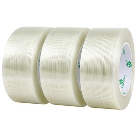BOMEI PACK 3-Pack Mono Filament Strapping Tape 5.5mil x 2Inch x 50yds Heavy Duty Transparent Reinforced Fiberglass Tape