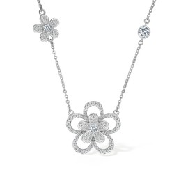 Women's Flower Necklace, Chain with Pendant 925 Sterling Silver Women's with Synthetic Zirconia 40 + 5 cm Comes in Jewellery Gift Box (Silver Flower), Paper, Cubic Zirconia