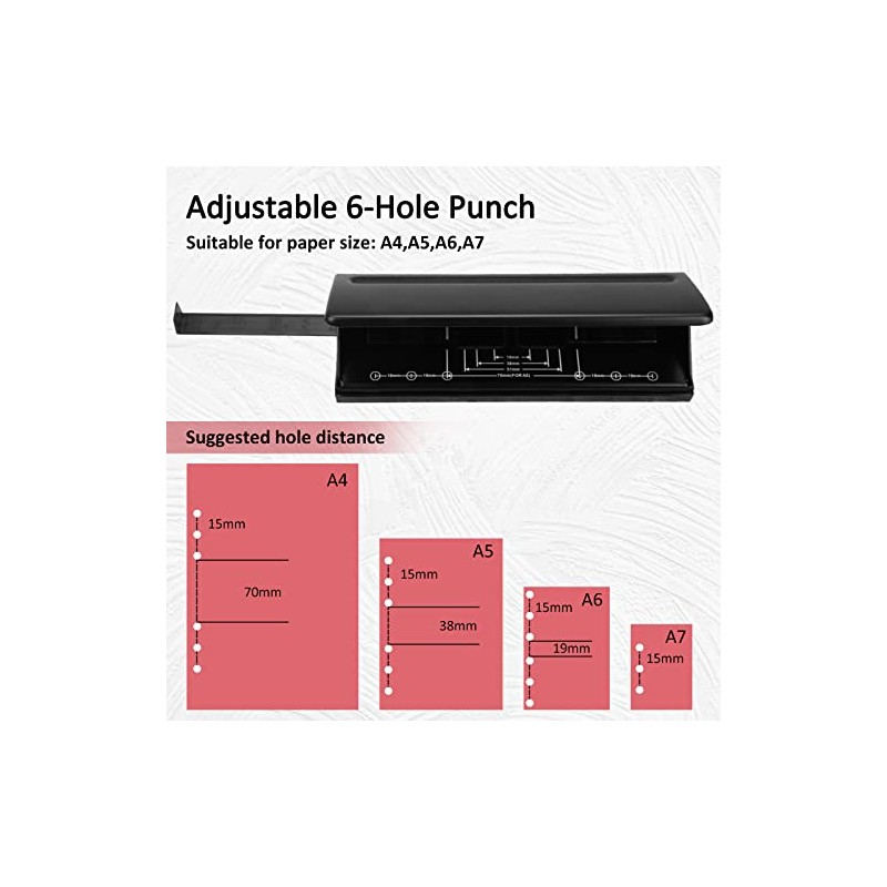 Perforadora ajustable de 6 agujeros para planificadores, perforadora de papel