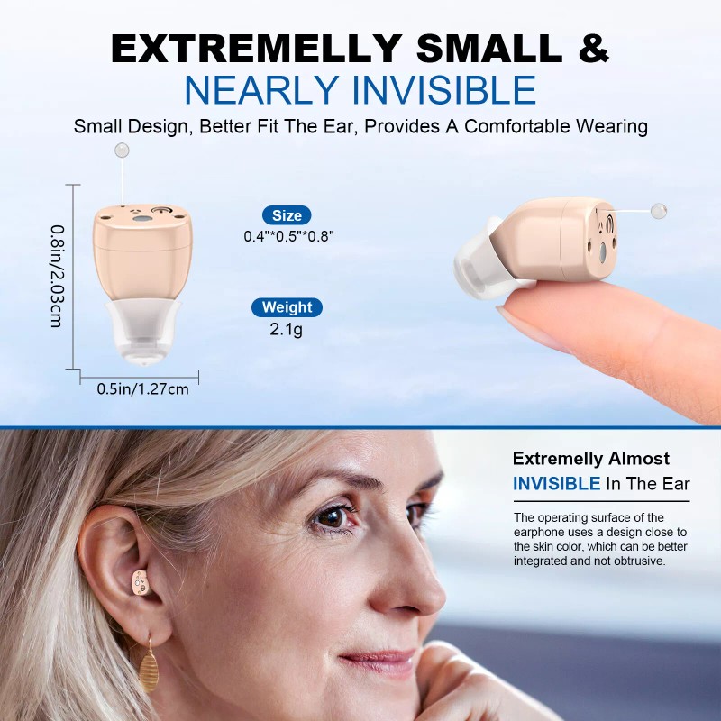 K&FCOPTEE Pair Of ITE Rechargeable Digital Hearing Aids Volume Control