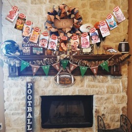 ZAIBIANHAO Football Hanging Photo Display – Sports Theme Banner for First Birthday,Monthly Milestones Room Wall Decor Picture Frames Collage, Photo Banner from Newborn to 12 Months Football Party Supplies (12 months photo hanging banner)