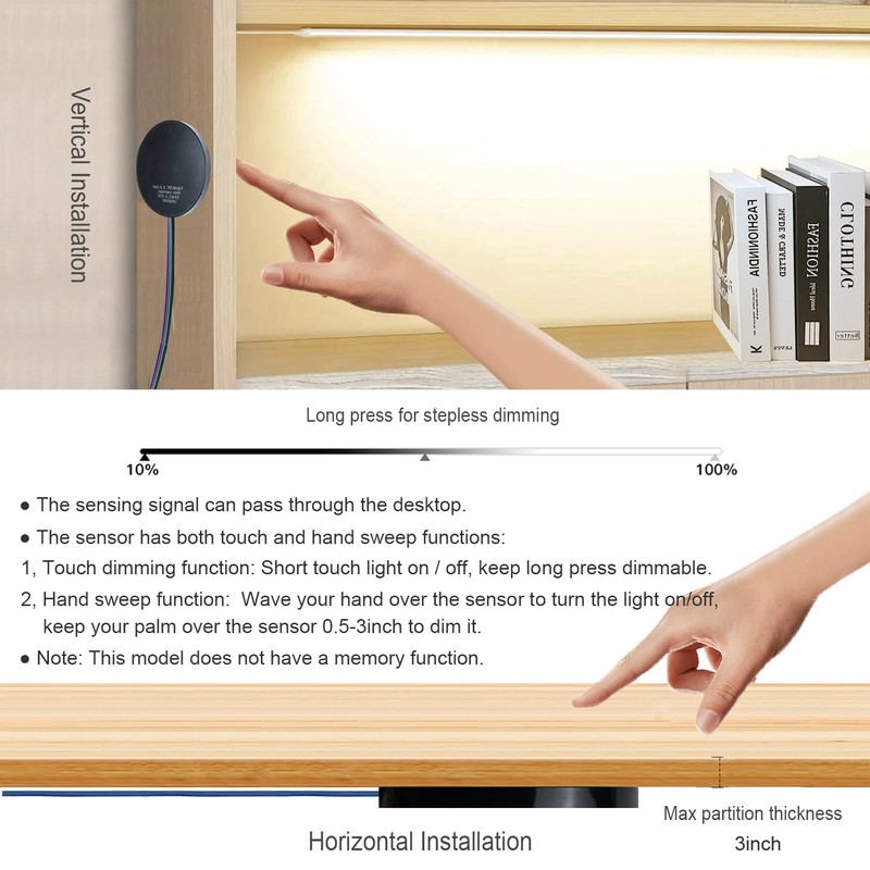 Concealed 12V LED Touch Dimmer Switch, DC 3.7-24V 72W Touch
