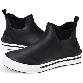 TENGTA Men's Waterproof Deck Boots Ankle Rain Footwear Neoprene Rubber Shoes Black 5