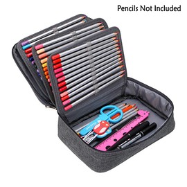 BTSKY® High Capacity Zipper Pens Pencil Case- Multi-Functional Stationery Pencil Pouch 72 Slots Colored Pencil Case Portable Pencil Bags With 2 Removable Sleeves Grey