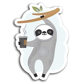 2 x 10cm Lazy Coffee Sloth Vinyl Stickers - Sticker Laptop Luggage #19395 (10cm Tall)