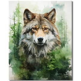 Wolves in the Forest Paint by Numbers Kits Canvas DIY Animal Oil Painting Paint by Numbers for Adults Beginner with Brushes and Acrylic Pigment for Student Bedroom Home Decor 16x20 inch Frameless
