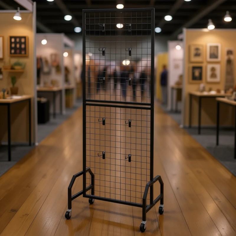 Black Carbon Steel Wire Grid Wall Panel Art Display Rack