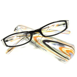 [Bayline] ベイライン リーディンググラス（老眼鏡） マーブル柄ラインストーン210F (グリーン, 2.0)／プラスチックケース