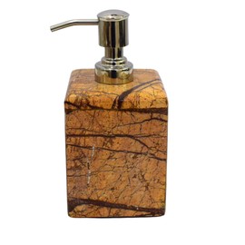 Stone made Natural Stone Liquid Soap Dispenser by Wigano.Stone Soap Dispenser with Chrome Polish Pump Ideal for Room Bathroom, Luxury Hotel Bathroom (Yellow (Square))