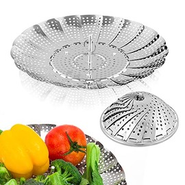 Sayfine Vegetable Steamer Basket, Premium Stainless Steel Veggie Steamer Basket - Folding Expandable Steamers to Fits Various Size Pot (Small (5.1" to 9"))
