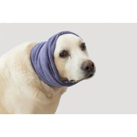 Calming Dog Ear Cover & Neck Gaiter - Anti-Anxiety Soothing Snood for Stress Relief, Surgery Recovery, Noise & Travel - Adjustable Dog Ear Wrap, Purple Large