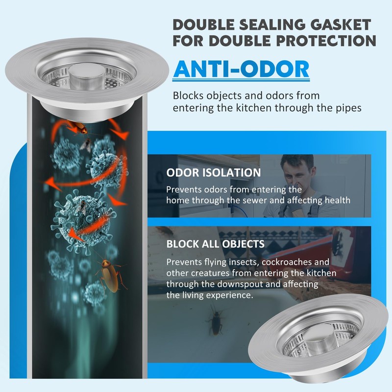 Stainless Steel Sink Plug & Drain Strainer Set - Rustproof,