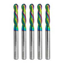 WEXWE Tools Ball Nose Carbide End Mill, DLC Coating, CNC Cutting Tools for Aluminum and Wood Cutting, 3D Carving & Engraving. 2 Flute Router Bits，1/8 Shank (1/8-1." 5pcs