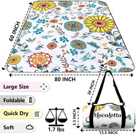 Mocaletto Waterproof Picnic Blankets 3-Layer 60x80 Inches for Extra Large Sandproof Beach Blanket Foldable Outdoor Blanket for Spring Summer Camping, Beach, Park, Patio on Grass