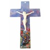 KVN Glass Cross with Ceramic Body (10 cm) with Murano Glass Flowers Approx 21 x 13.5 cm