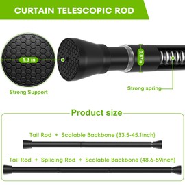 Shower Curtain Rod 33 to 59 inch 2 Pack Shower Rod Adjustable Curtain Rod No Drilling Expandable Spring Rod Tension Rod Pressure Tension Curtain Rod Spring Curtain Rod for Bathroom Windows Shower