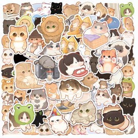 100 Pcs Cute Cat Stickers for Adults, Kawaii Cartoon Kitty Sticker Waterproof Vinyl Kitten Decals for Water Bottle,Laptop,Luggage,Guitar,Phone, Cat Party Favors