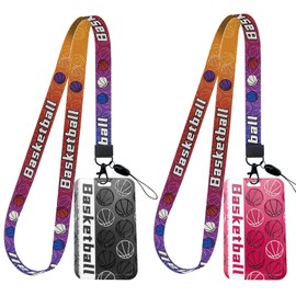 Lanyards for Neck with Card Holder, 2 Pack Basketball Pattern Lanyard with Hard Card Case Cool Lanyard with Badge Holder for Boys Men Basketball Fan(Basketball Patterns)