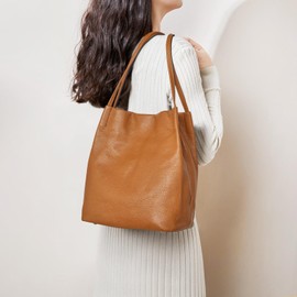 Kattee Women Soft Leather Totes Shoulder Bag Purses and Handbags with Top Magnetic Snap Closure Large (Brown)