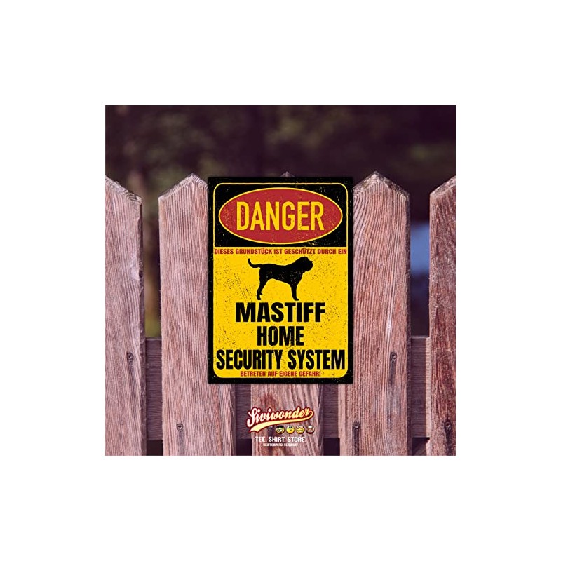 Mastiff English Sign Danger Security System Door Sign Dog Sign