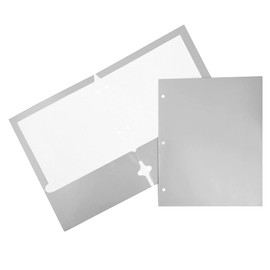 JAM PAPER Laminated Two Pocket Glossy 3 Hole Punch School Folders - Letter Size - High Gloss Silver - 6/Pack
