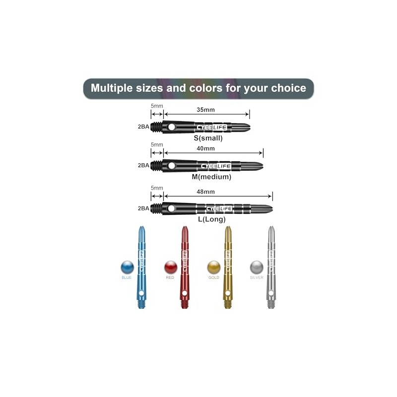 CyeeLife Aluminium Dart Shafts, Pack of 15, 2BA Darts Stems