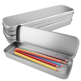 Lytonix Pack of 3 Metal Pen Box, 20 x 6.3 x 2.3 cm with Hinged Lid, Small Metal Tins with Lid, Metal Tin Square, Pens, Ballpoint Pen Tin Box, for Storing Small Items