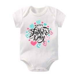 Newborn Infant Baby Happy Father’s Day Short Sleeve Bodysuit Outfit Boys Girls Jumpsuit Romper (0-3 Months, Hearts)