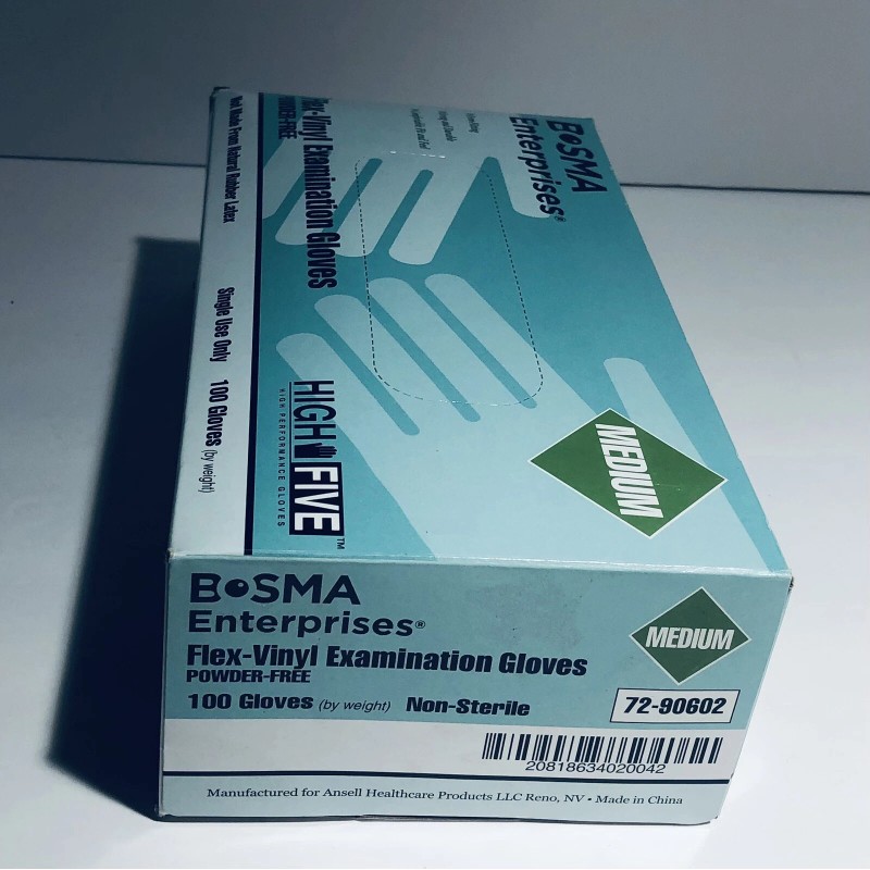 Bosma Flex-Vinyl Examination Gloves Power Free 100 Count Size Medium