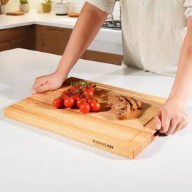 CONSDAN Wood Cutting Board for Kitchen, 16 x 12, USA Grown Solid Hickory Hardwood, Edge Grain, Chopping Board, Butcher Block with Juice Groove, Prefinished with Food-Safe Oil, 1" Thick