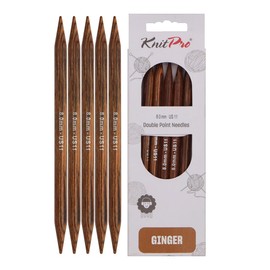 KnitPro Ginger Double Pointed Needles – 12.5cm x 8mm Double Ended Knitting Pins, Set of 5, Brown