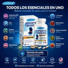 Gwynne Soporte Tiroideo Avanzado 90 Cápsulas Con Vitamina B12,zinc,l-tirosina Y Selenio,apoya La Función Tiroidea,energía Y Metabolismo